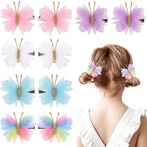 Hair Clips, 10PCS Mini Butterfly Hair Barrettes, 2" Tulle Mesh, Colorful Butterf - Picture 1 of 12