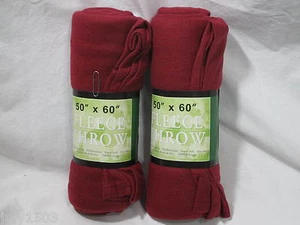 (2) NEW Lightweight Wine Fleece Throws Blankets approx size 50" x 60" - Picture 1 of 3