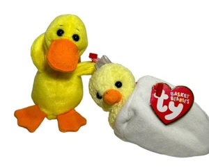 2 TY Easter Basket Beanies EGGBERT & QUACKERS 4" Happy Spring Stuffed VTG NWT - Picture 1 of 9