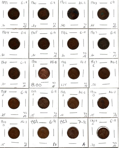 Lot of 20 1899 to 1908 Indian Head Cent & 1910 to 1924 Lincoln Penny Cover