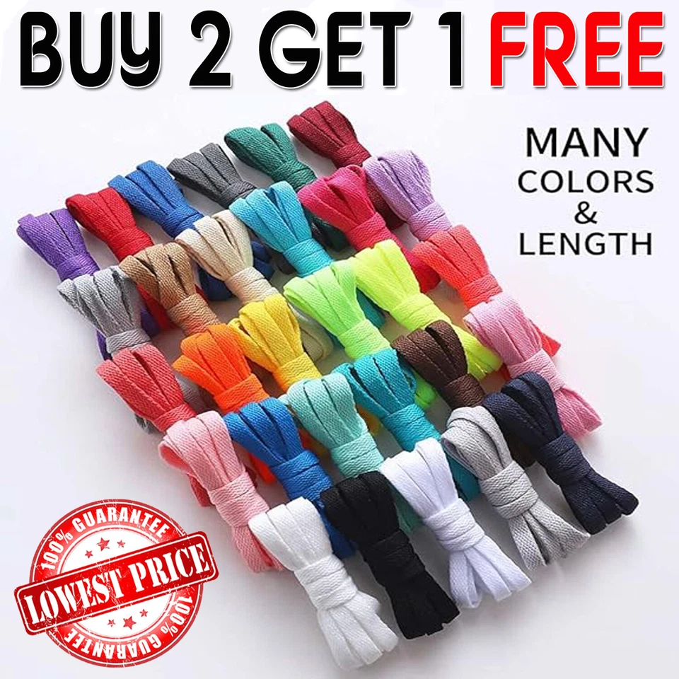 Flat Shoe Laces Boots Trainers Skate Football Coloured Shoelaces Adult SHOE LACE - Image 1 of 1