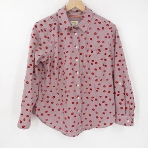 Anthropologie Maeve klassisches schmales Button-Down-Hemd Oberteil Lippen rot Valentinstag 10P - Bild 1 von 9