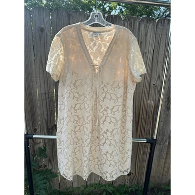 Blusa túnica de renda bege by ECI creme – Tamanho G - Imagem 1 de 4