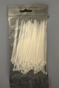100pcs White Small Nylon 2.5mm Plastic Cable Ties, Zip Tie Wraps, 100mm long - Picture 1 of 1