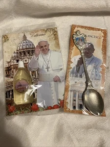Pope Francis Holy Water Bottle with Vatican Card And Collectors Spoon From Italy - Bild 1 von 6