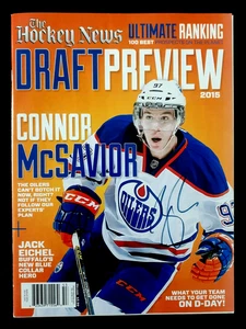 CONNOR McDAVID AUTHENTISCHES AUTOGRAMM AUF EINEM 2015 THE HOCKEY NEWS DRAFT VORSCHAU 26237 - Bild 1 von 8