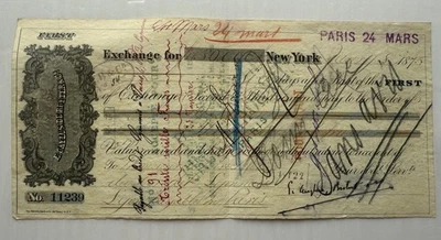 Caylus de Ruyter & Co. New York 30,000 Francs 1875 Bill of Exchange Rothschild - Image 1 of 2