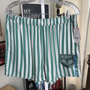 Pantalones Cortos ZOE + LIV Malibu Club de Tenis Gráfico Verde Blanco Rayas Talla L Nuevos con Etiquetas $17 - Imagen 1 de 7