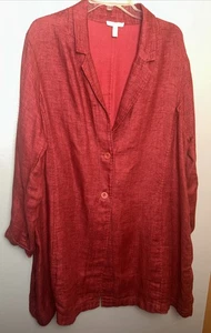 Eileen Fisher 100% Organic Linen Doubleweave Jacket Duster, Red 1X - Picture 1 of 5
