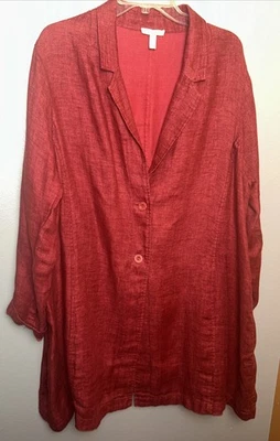 Eileen Fisher 100% Organic Linen Doubleweave Jacket Duster, Red 1X - Image 1 of 4