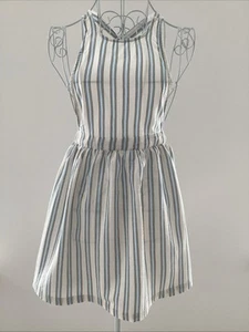LA REDOUTE Girls Pinafore Dress 100% Cotton Cream Blue Mustard Stripes 10 Years - Picture 1 of 22