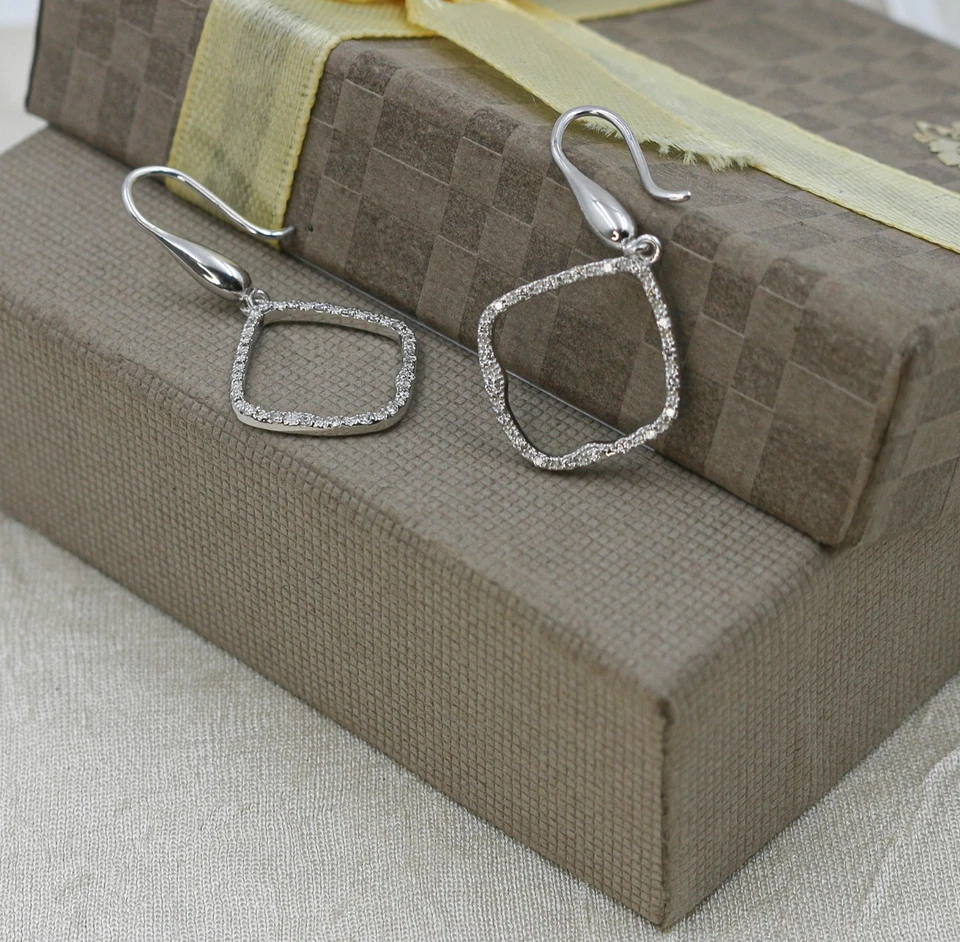 925 Silver Diamond Geometric Dangle Drop Earrings For Women Handmade Fine . - Image 1 of 4