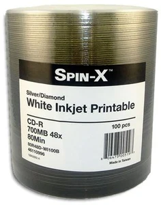100 paquetes Spin-X INYECCIÓN DE TINTA BLANCA IMPRIMIBLE (cubo transparente) PLATA DIAMANTE 48X 80 min CDR - Imagen 1 de 2