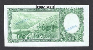 ARGENTINA 50 PESOS 1942-54 BACK SPECIMEN ~ P-266s ~ MARKED SPECIMEN - MUESTRA - Picture 1 of 2