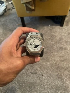 Custom G-Shock GA-2100 Casioak AP style Watch Silver - Glow In The Dark Hands - Picture 1 of 5