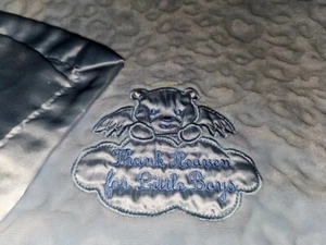 Baby Starters Blanket Satin Thank Heaven For Little Boys Bear Angel Textured - Picture 1 of 18
