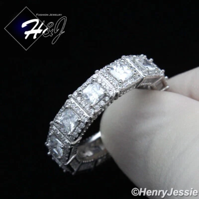 ANILLO ALIANZA DE BODA HOMBRE SÓLIDO PLATA ESTERLINA 925 COMPLETAMENTE HELADO BLING CIRCONITA CÚBICA 6 MM*SR148 Foto 1 de 4