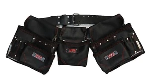 Cinturón de herramientas Seven Star Tools de cuero genuino para enmarcar - negro con costuras rojas - Imagen 1 de 4