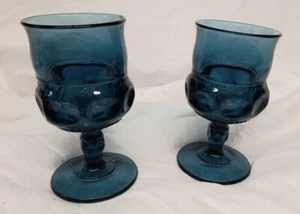 Vintage Set 2 Indiana Glass Riviera Blue Kings Crown Thumbprint 5.75" Goblets - Picture 1 of 7