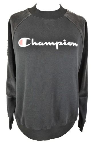 Maglione girocollo CHAMPION nero taglia M donna pullover pile retrò abbigliamento sportivo