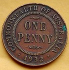 1932 Australia 1 One Penny Copper Coin