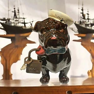Vintage Elvin Japanese Redware Bulldog Sailor Porcelain"Hands Off"Bank WLock&Key - Picture 1 of 13