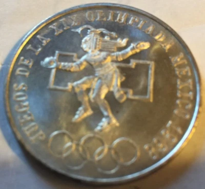 REDUCED-BU PL, 1968 Mexico Olympic Silver 25 Pesos .5208 ASW, Very Beautiful, #5 - Image 1 of 2