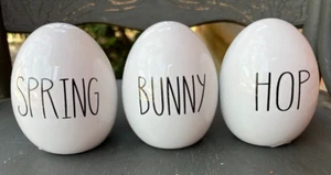 NEW! HOBBY LOBBY 2024 TEXT CERAMIC EASTER EGG SET OF 3 ~ SPRING / BUNNY / HOP ~ - Picture 1 of 4