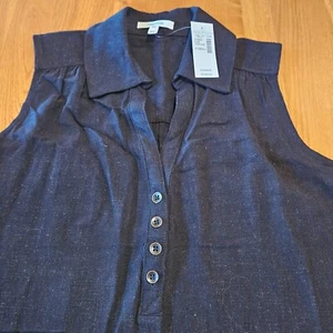 NWT Maurices Rayon-Linen Black Collared Sleeveless Henley XS (Fits Like Sm) - Picture 1 of 5