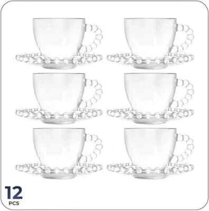 12Pcs Bubbly Glass Tea Cup & Saucer Coffee Espresso Cappuccino Tea Set 22CL - Picture 1 of 1