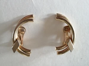 VTG Brush Gold Modern Abstract Clip Earrings Signed Alice One of a Kind - Picture 1 of 3