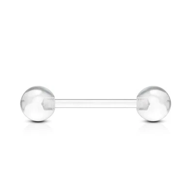 16mm Clear Bio Flex Metal Free Tongue Bar Nipple Piercing 6mm Tounge non allergy - Image 1 of 2
