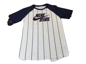 NWT Nike Sportswear Boy's Pinstripe Baseball T Shirt Navy Size Large CT2619-134 - Picture 1 of 5