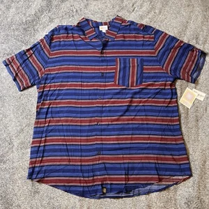 LuLaRoe Shirt Mens 2XL Blue & Red Striped Button Down Short Sleeve Size NWT - Picture 1 of 10