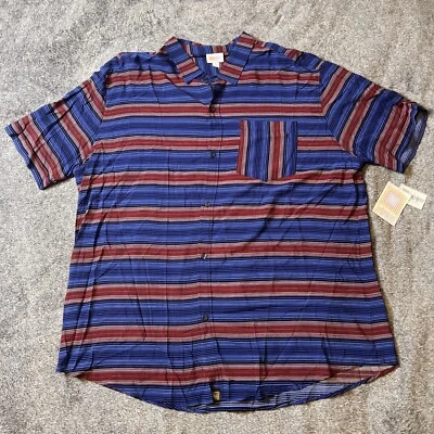 LuLaRoe Shirt Mens 2XL Blue & Red Striped Button Down Short Sleeve Size NWT - Image 1 of 4