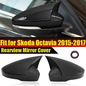 For 2015-17 Skoda Octavia Rearview Side Mirror Cover Wing Cap Case Carbon Black - Picture 1 of 11