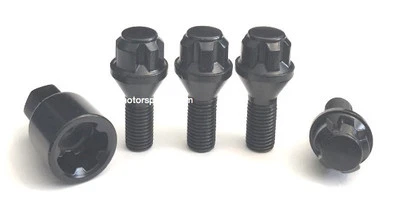 14x1.25 Cone Seat Wheel Lock Bolts Black 10 Locks 2 Key 40mm Shank BMW Mini - Image 1 of 2