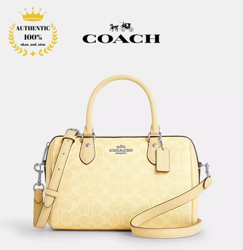 ❤️ Borsa a tracolla Coach Rowan firma tela CV961 argento fieno 2 vie