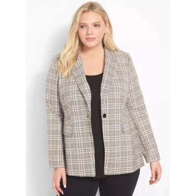 Blazer Lane Bryant Perfect Drape 20P Mujer Cuadros Gris Rosa Chaqueta Academia $119 Foto 1 de 4