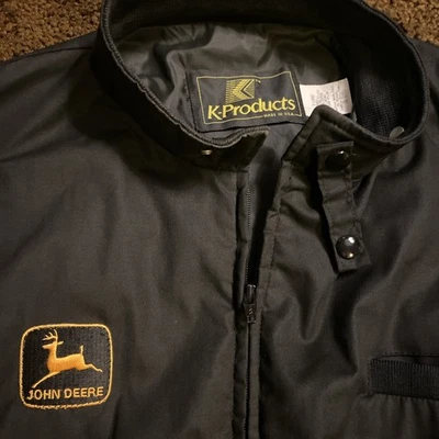 Винтажный John Deere ветровка куртка K-Products мужчин XL черный желтый Bomber пальто - Изображение 1 из 4