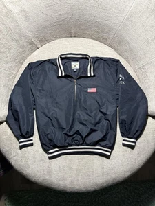 Cutter & Buck Jacket Mens Medium Navy Quarter Zip Windbreaker Pullover Flag Golf - Picture 1 of 8