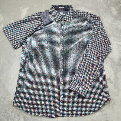 Bugatchi Shirt Mens Large Multicolor Geometric Print Shaped Fit Button Up Casual - Image 1 of 4