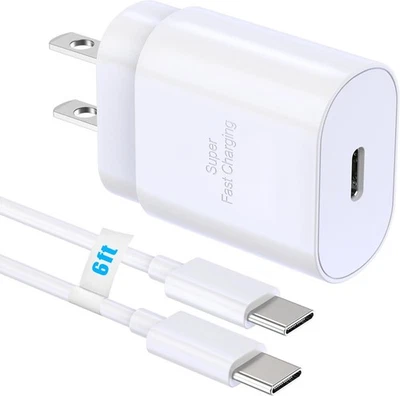 Cable cargador de pared súper rápido USB-C de 25 W de 6 pies para Samsung Galaxy S21 S22 S23 S24 Foto 1 de 4