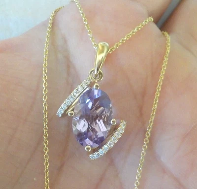 14K Yellow Gold Rose Amethyst Diamond Necklace - 4.40 gms, 18 in, 2.92 ctw - Image 1 of 4
