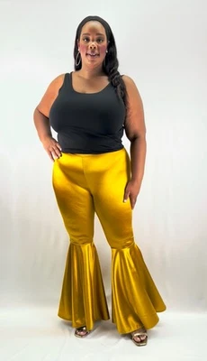 Halloween Costume 1X Metallic Gold High Waist Bell Flare Pants - Image 1 of 4