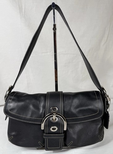 ???VTG COACH BLACK SMALL pelle Soho tracolla fibbia borsa cuciture 9434