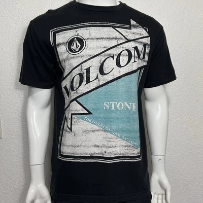 Tee Volcom L Men Stone Graphic Grunge Skater Streetwear Logo Distressed Look Blk - Image 1 of 4