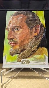 2025 Topps Chrome Star Wars Qui Gon Jinn 1/1 Gold Foil Sketch Card Sammy Gomez - Picture 1 of 2