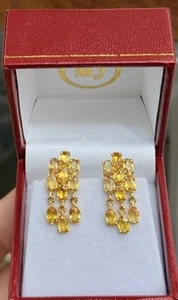 Pendientes colgantes de clip francés de oro macizo de 14k, zafiro amarillo térmico 3,95 gramos - Imagen 1 de 6