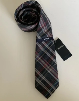 Gravata Cremieux de seda e lã feita na Itália cinza xadrez 3” de largura - Imagem 1 de 4